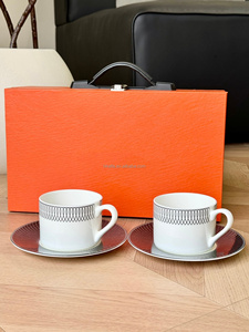 Hot Sale European Luxury <b>black</b> and white Circle Porcelain Tea Cup & Saucer Set With exquisite <b>gift</b> <b>box</b> for friend - Product Image 6
