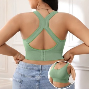 여자의 플러스 사이즈 무선 요가 피트니스 브래지어 푸시 업 안티 처짐 크로스 백 조절 속옷 통기성 스포츠 브래지어 - Product Image 6