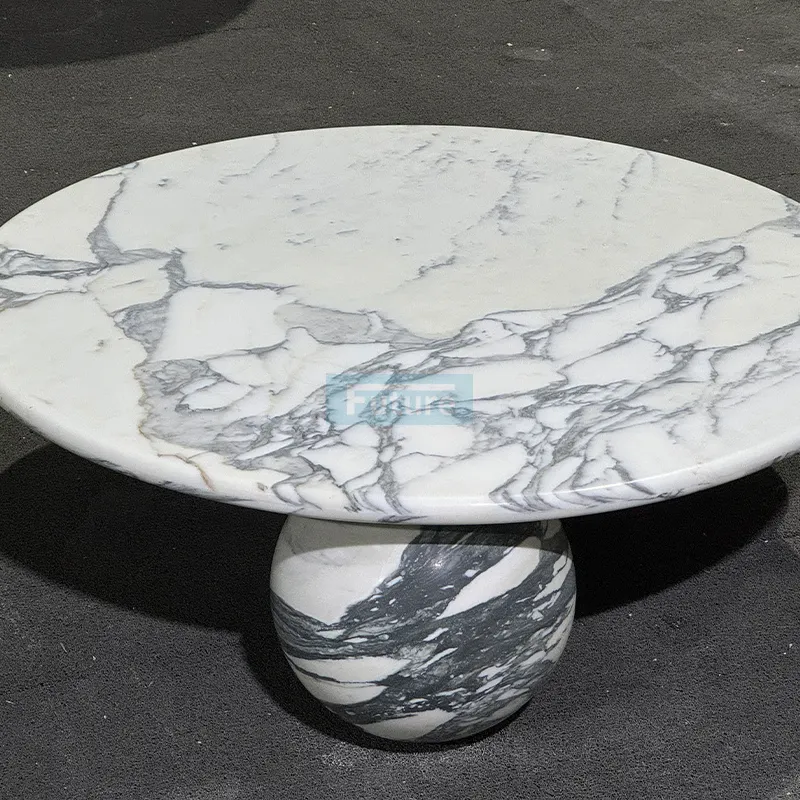 Table à café de salon design moderne arabescato table basse ronde en marbre blanc avec base sphérique