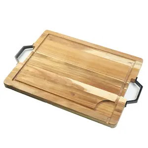 JOYWAVE New Design Hot Sale Kitchen Acacia Wood Cutting Board Wooded With Metal Handle Large