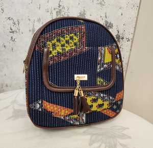 Geometric Print Small <b>Backpack</b> Cotton School Bag Softback College Rucksack for Daily Use - Product Image 1