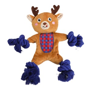 Peluche renne de dessin animé avec bras et jambes en corde nouée et pompons, poitrine en flanelle à carreaux, peluche douce pour enfants, adolescents et adultes - Product Image 2