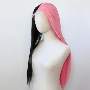 Peluca sintética <span class=keywords><strong>con</strong></span> <span class=keywords><strong>malla</strong></span> <span class=keywords><strong>frontal</strong></span>, pelo largo y liso, mitad negra y mitad prearrancada, resistente al calor - Product Image 4