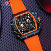 Jam tangan Quartz kronograf pria, arloji fokus MINI untuk pria, jam tangan olahraga dengan tali silikon oranye tanggal otomatis MF0399G