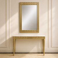 Ensemble de table console de luxe néoclassique avec miroir, plateau en marbre naturel, cadre doré pour entrée de villa
