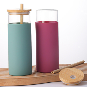 Ly thủy tinh giữ nhiệt 16oz dùng lại được, bán sỉ, kèm nắp tre và ống hút - Product Image 2