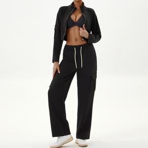 Ensemble de jogging et yoga 2 pièces pour femme, personnalisé, décontracté, ample avec fermeture éclair, collection automne-hiver, vente en gros - Product Image 4
