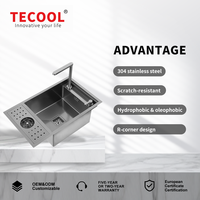 Tecool H-7646US Évier simple encastré moderne en acier inoxydable SUS 304 avec robinet pliable