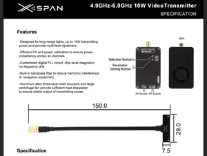 RUSHFPV XSPAN 4.9G-6.0G 10W VTX เครื่องส่งสัญญาณวิดีโอ 80CH ระยะไกล <span class=keywords><strong>IRC</strong></span> พร้อมเสาอากาศ SMA สำหรับโดรน RC FPV ระยะไกลแบบปีกตรึง - Product Image 6