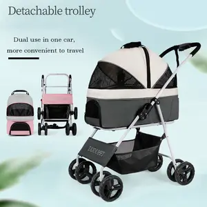 wholesale customization dog go out trolley pet dog stroller separate folding car Portable cat Pet Trolleys