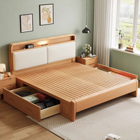 Lit de rangement à vérin pneumatique en chêne massif, style minimaliste moderne, avec tiroir de rangement intégré, pour chambre à coucher, taille simple, style nordique