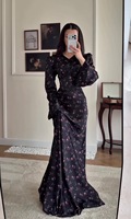 Robe longue élégante de style musulman R-827, respirante, à manches longues, imprimé floral numérique, robe enveloppante, abaya tendance