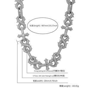 Chaîne de collier haut de gamme pour homme, chaîne cubaine à maillons croisés en forme de chardon à 8 caractères, symbole de l'infini, style hip-hop - Product Image 6