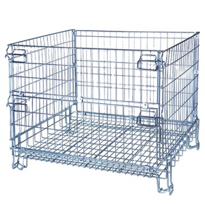 Có thể gập lại mạ kẽm bin Pallet lưới container Hàn lưu trữ di động lồng kim loại hộp dây lưới container - Product Image 1
