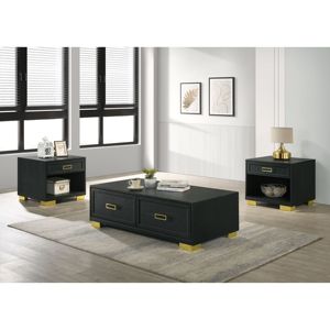 Contemporain 1pc DB Table Basse Tiroirs De Rangement Noir Or Finition Métal Pull Bouton Moderne Palissandre Meubles pour Salon - Product Image 5