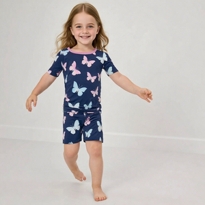 Ibaifei özel baskı kelebek rahat bambu çocuk pijamaları takım kısa kollu yaz bambu pijama - Product Image 2