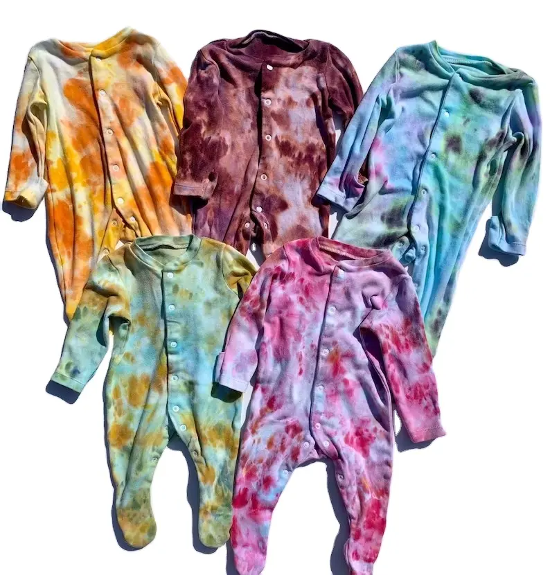 사용자 정의 넥타이 염료 watercolor OEM 95% 대나무 5% 스판덱스 인쇄 아기 Romper onesie 옷