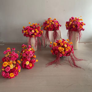D-FB242 Bola de flores artificiales de color rosa y naranja para boda, centro de mesa con rosas artificiales y flores colgantes de seda para decoración - Product Image 1