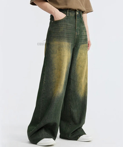 Baggy Jeans Men's Casual Wide Leg Three-Dimensional <strong>Machete</strong> Washed Straight Jeans Men 100% Cotton Mid Denim Baggy Jeans for Men - Product Image 3