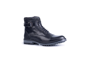 Black Cap Toe Leather <b>Boots</b> for Men with Dual Function Closure Handcrafted Durable Stylish Everyday Casual Outdoor Footwear - Product Image 4