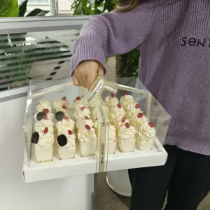 Yeni 6/12/24 delik el yapımı şeffaf hediye kek kutusu biyo-bozunur plastik Mini kare dairesel cupcake kutusu ve ambalaj