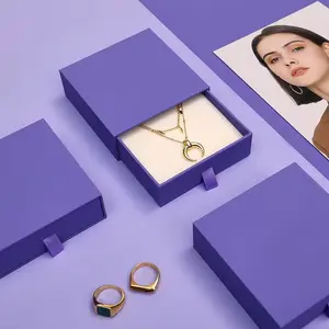 Boîte d'emballage de tiroir de bijoux de collier violet, boîte de cadeau de bijoux de pendentif de bague
