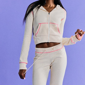 Conjuntos de Ropa de Salón para Mujer, Tejido Waffle, Manga Larga, Chaqueta con Cierre y Pantalones Deportivos, Ropa Personalizada - Product Image 5