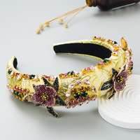 Diadema Floral Barroca al por Mayor con Diamantes, Esponja y Flores de Tela, Ancha, para Mujer, Accesorios Glamurosos para el Cabello para Fiestas, 38cm, Personalizable