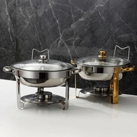 Edelstahl 4,5L Runder Buffet-Chafing-Dish Alkoholbetriebener Speisenwärmer Buffet-Ofen-Set mit Verstellbaren Gittern für Restaurants