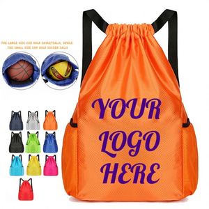 Customizable Logo Drawstring <b>Backpack</b> with Water Bottle Pocket Activity Travel Hiking Fitness Sports Football Bag for Women Men - Product Image 1