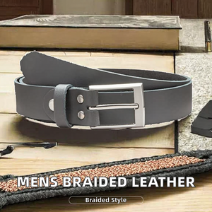 Mens Cow Hide Leather Classic Minimalist Stylish Silver Pin Buckle Square Element Casual <b>Braided</b> Fashion Waist <b>Accessory</b> Daily - Product Image 2