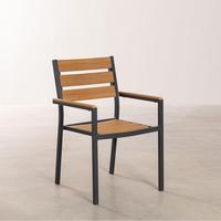 Chaises en aluminium noir pour extérieur, patio, restaurant, plage, jardin, en poly-bois et plastique imitation teck