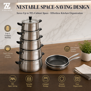 Set di Pentole Zhenneng 12 Pezzi in Acciaio Inox 304, Cinque Pentole e Due Padelle, per Gas e Induzione, Resistenti alla Corrosione e Durevoli - Product Image 3