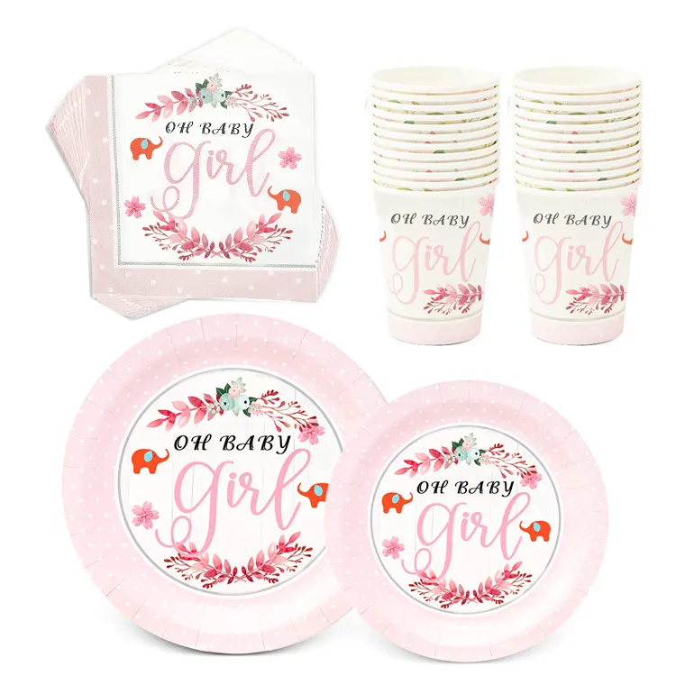 Assiettes jetables Tasses Serviettes Vaisselle D'anniversaire Bébé Douche Décoration Sexe Révèlent Thème Fête Garçon ou Fille Décoration De Fête