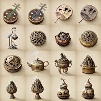 Nouveau style chinois, alliage de cuivre, éventail en forme de gourde, dragon et phénix, fourneau, pipa, petites tablettes nuageuses, os de canard, poire, bois de santal, encens
