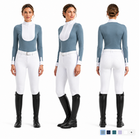Premium Reitshirt für Damen mit Vorderfalten, Verdeckten Knöpfen, Stehkragen, Vierwege-Stretch und Langen Ärmeln