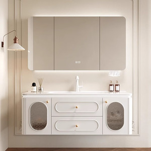 Mueble de baño inteligente de lujo estilo americano, moderno y sencillo, con lavabo de roble. - Product Image 5
