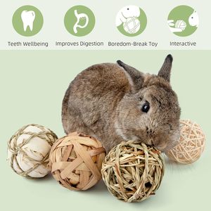 Eco-friendly Cotton Straw Rope <b>Ball</b> with Corn Knot Toys for Rabbits Guinea Pigs Chinchilla - Product Image 4