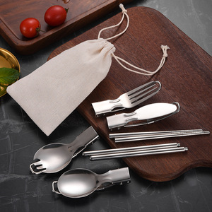 Set Portatile da Esterno in Acciaio Inox 304: Coltelli Pieghevoli, Forchette, Cucchiai, Posate, Cucchiai da Insalata, Forchette da Frutta - Product Image 6