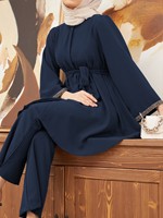 2025 chaud nouveau Design femme islamique costume modeste mode diamant taille ceinturé Blouse et pantalon deux pièces ensemble femmes vêtements musulman
