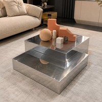 Table basse contemporaine carrée en acier inoxydable à deux niveaux, table centrale en métal pour la maison, l'hôtel, l'appartement, le salon