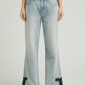 Jean droit taille haute pour femme, coupe ample, style urbain chic, en denim, pour l'été - Product Image 1