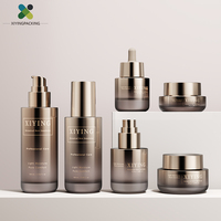 Emballages cosmétiques en verre ambré mat givré de luxe, flacons de lotion et pots de crème, ensembles de soins de la peau haut de gamme, compte-gouttes pour huiles essentielles