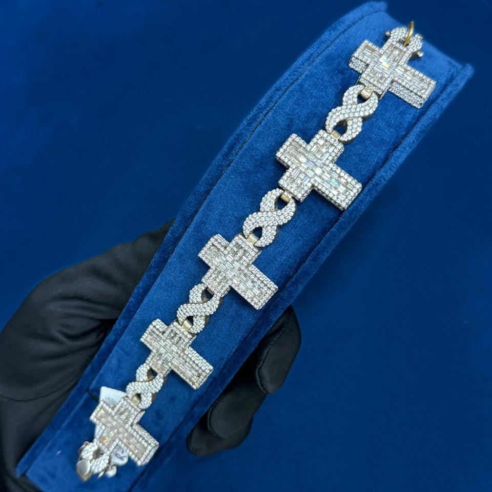 Top Demanded Moissanite Diamond 925 Sterling Silver Infinity Cross Hip Hop Cuban Bracelet Iced Out Bling Jewelry At Low Price