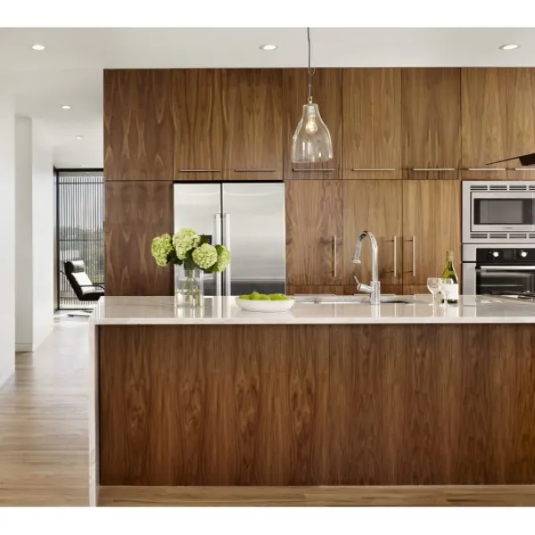 Australia Modern Style Plywood Laminate Quartz Stone Wood Grain Modular Kitchen Cabinet MDF Kitchen Cabinet
