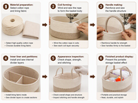 Panier de rangement pliable en corde de coton tressée pour étagère et placard domestique, design gain de place