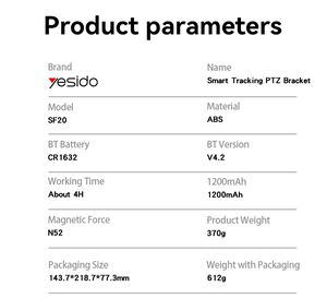 Yesido SF20 360, Trípode con Seguimiento Facial Automático, Seguimiento de Tres Ejes con Tecnología Cloud Eye, Estabilizador de Gimbal Inteligente con Seguimiento Magnético N52 - Product Image 5