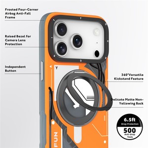 <span class=keywords><strong>YOUNGKIT</strong></span> สำหรับ iPhone 17 Pro Max เคสแม่เหล็กพร้อมขาตั้งหมุนได้ฝาครอบโทรศัพท์ TPU แบบ IMD – สีส้ม - Product Image 3