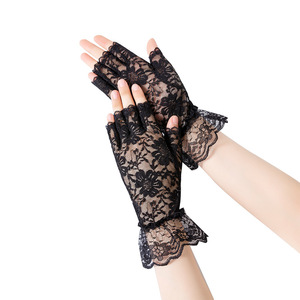 <span class=keywords><strong>Gants</strong></span> de luxe mi-doigts en dentelle florale avec poignets à volants, élé<span class=keywords><strong>gants</strong></span> pour mariée, conduite et protection solaire pour <span class=keywords><strong>femme</strong></span> - Product Image 1