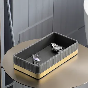 Top- end Home Decor Multifunctional Door Entrance Leather Desktop Storage Box with Metal Cosmetic Organizer Storage Tray